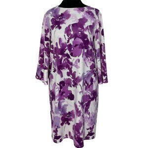 Hal Rubenstein Womens Purple & White Floral Dress M 3/4 Sleeve